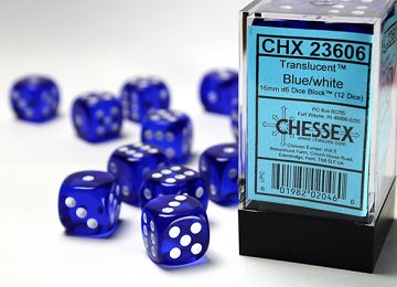 TRANSLUCENT BLUE/WHITE 16MM DICE BLOCK Dice Chessex    | Red Claw Gaming