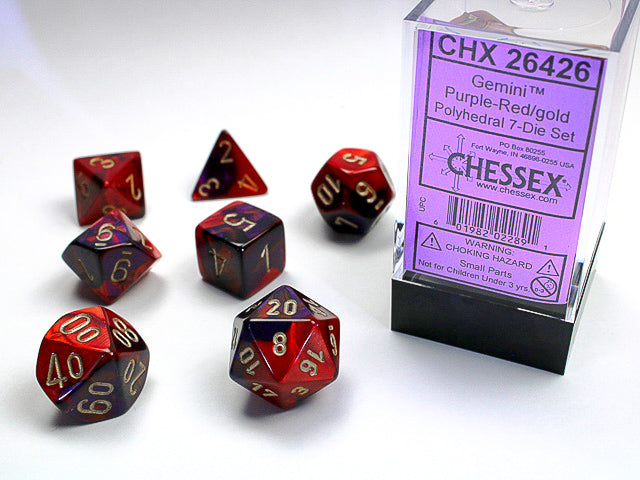 GEMINI 7-DIE SET PURPLE-RED/GOLD Dice Chessex | Red Claw Gaming