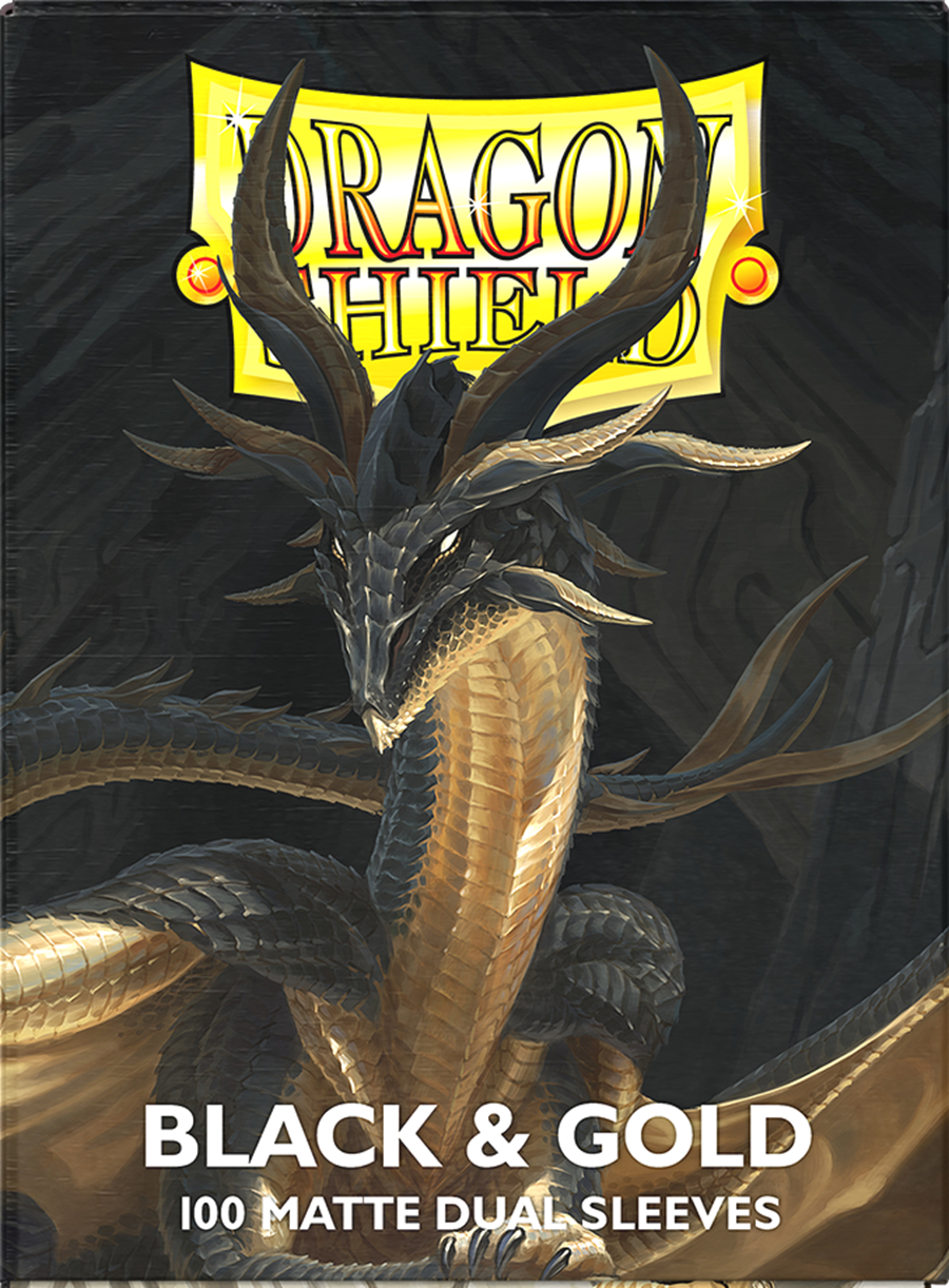 DRAGON SHIELD SLEEVES DUAL MATTE Black and Gold 100CT | Red Claw Gaming