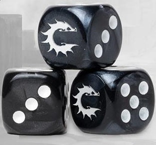 CONQUEST LOGO ON DARK GREY MARBLED DICE 24CT Miniatures Universal DIstribution | Red Claw Gaming