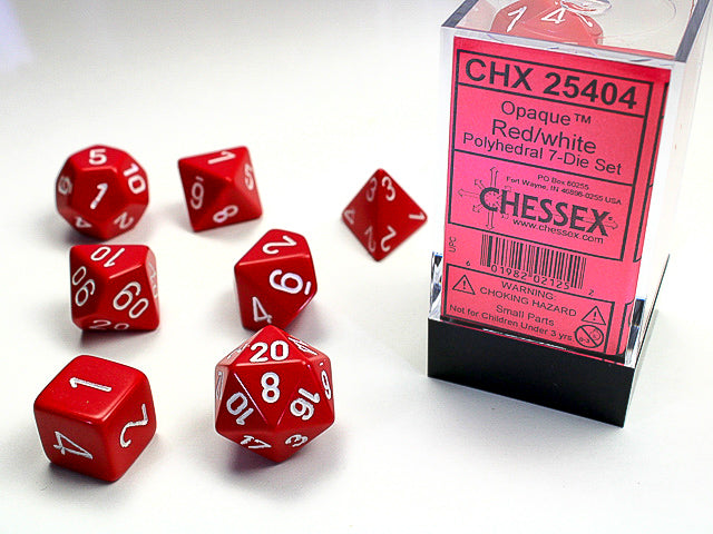 Opaque Red/White 7-Die Set Dice Chessex | Red Claw Gaming