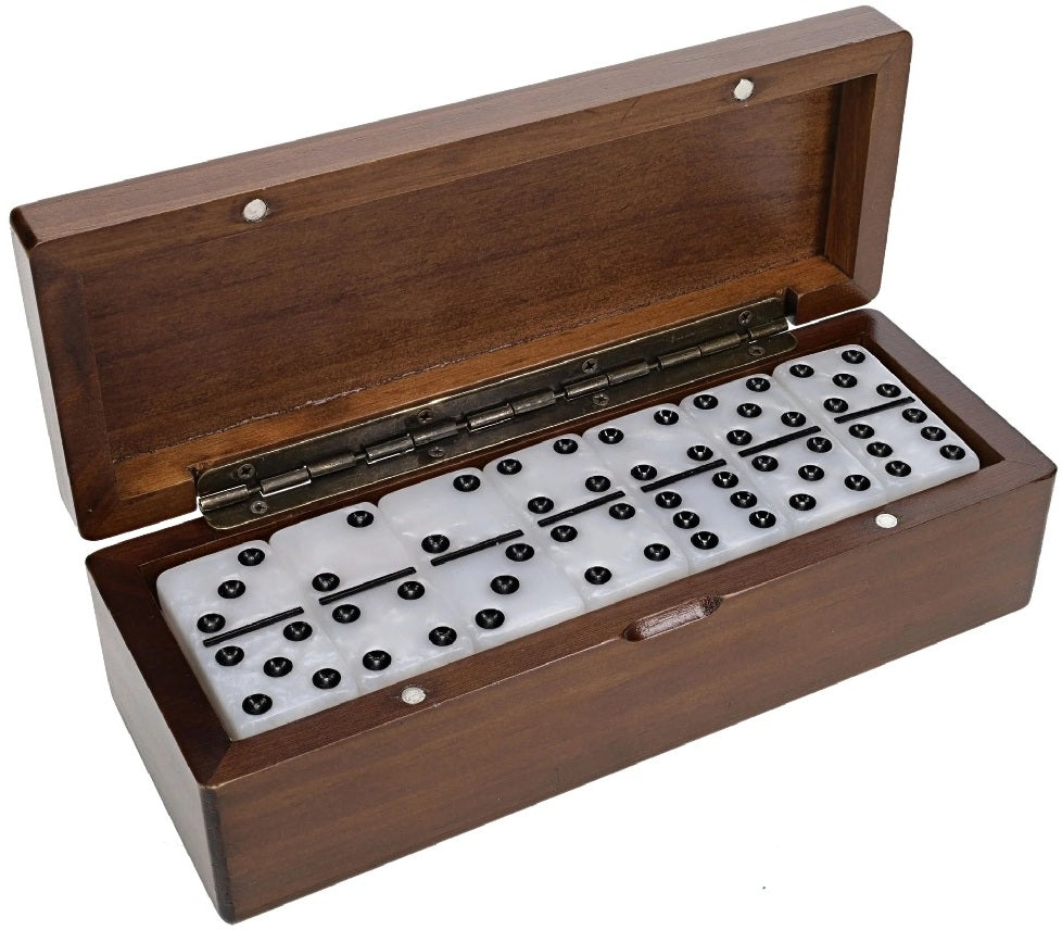 DOMINOES, DOUBLE 6, MARBELIZED MAGNETIC WOODEN BOX | Red Claw Gaming