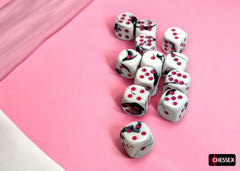 GEMINI 12D6 BLACK-WHITE/PINK 16MM Dice Chessex | Red Claw Gaming