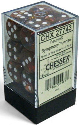 FESTIVE 12D6 SYMPHONY/WHITE 16MM Dice Chessex | Red Claw Gaming