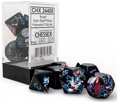 BRUSH 7-DIE SET POLYHEDRAL DARK SIDE/BLUE Dice Chessex | Red Claw Gaming