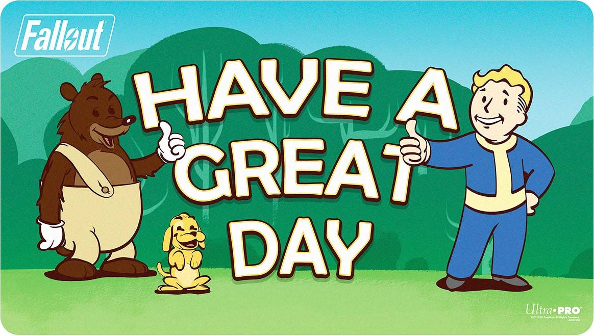 P PLAYMAT FALLOUT VAULT BOY HAVE A GREAT DAY | Red Claw Gaming