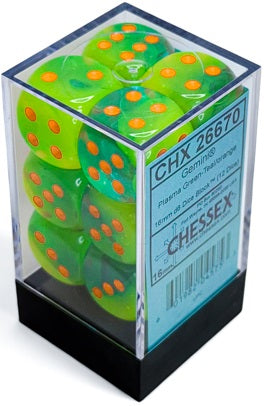 GEMINI 12D6 PLASMA GREEN-TEAL/ORANGE LUMINARY Dice Chessex | Red Claw Gaming