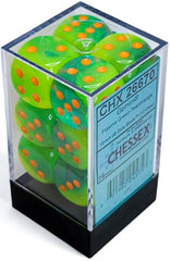 GEMINI 12D6 PLASMA GREEN-TEAL/ORANGE LUMINARY Dice Chessex | Red Claw Gaming