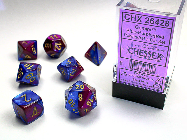 GEMINI 7-DIE SET BLUE-PURPLE/GOLD Dice Chessex | Red Claw Gaming