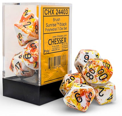 BRUSH 7-DIE SET POLYHEDRAL SUNRISE/BLACK Dice Chessex | Red Claw Gaming