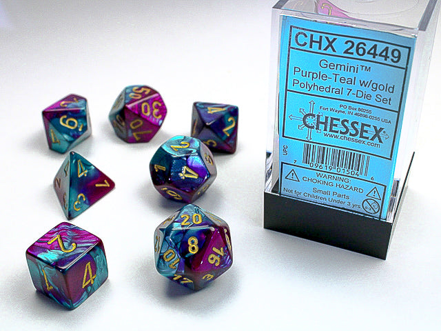 GEMINI 7-DIE SET PURPLE-TEAL/GOLD Dice Chessex | Red Claw Gaming