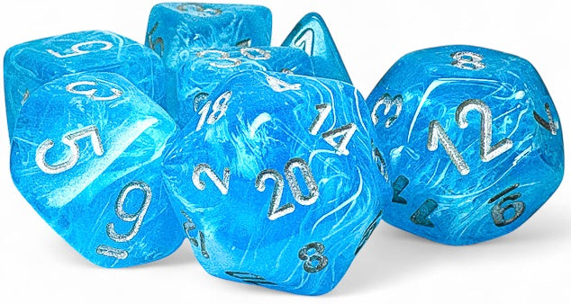 LUMINARY 7-DIE SET MEGA-HEDRAL SKY/SILVER Dice Chessex | Red Claw Gaming