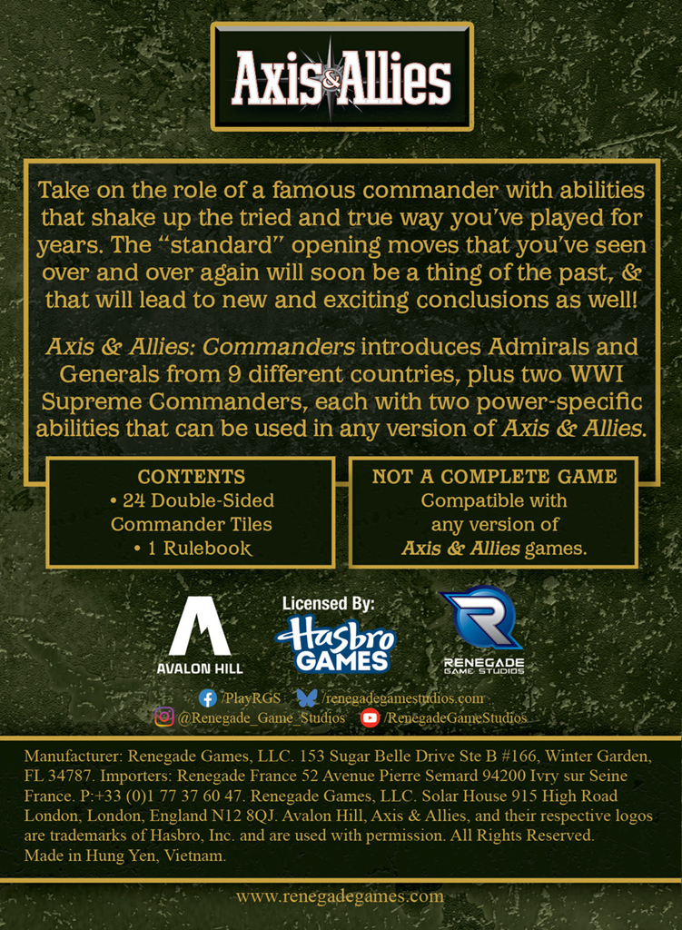 AXIS AND ALLIES: COMMANDERS Universal Distribution | Red Claw Gaming