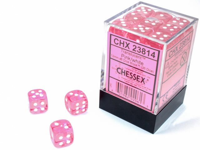 Translucent Pink/White 12mm D6 Dice Chessex | Red Claw Gaming