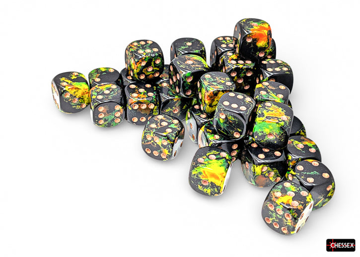 BRUSH 36D6 DEEP FOREST/GOLD 12MM Dice Chessex | Red Claw Gaming