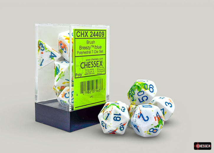 BRUSH 7-DIE SET POLYHEDRAL BREEZY/BLUE Dice Chessex | Red Claw Gaming