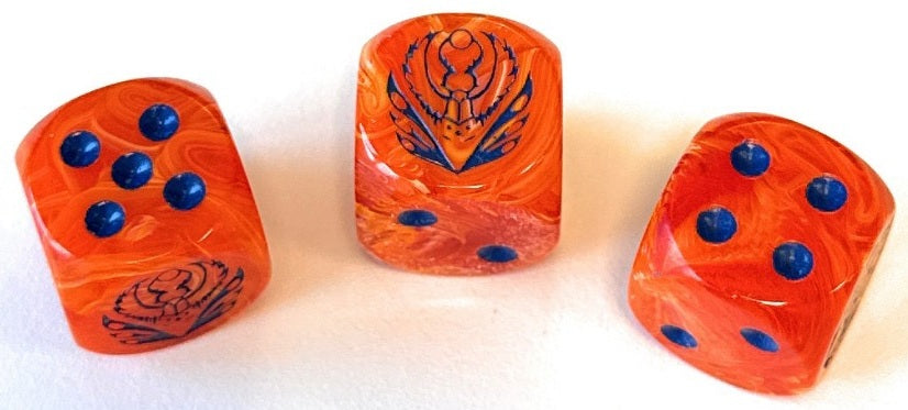 CONQUEST: WEAVER COURTS LOGO ON PEACH MARBLED DICE 24CT Dice Universal DIstribution | Red Claw Gaming