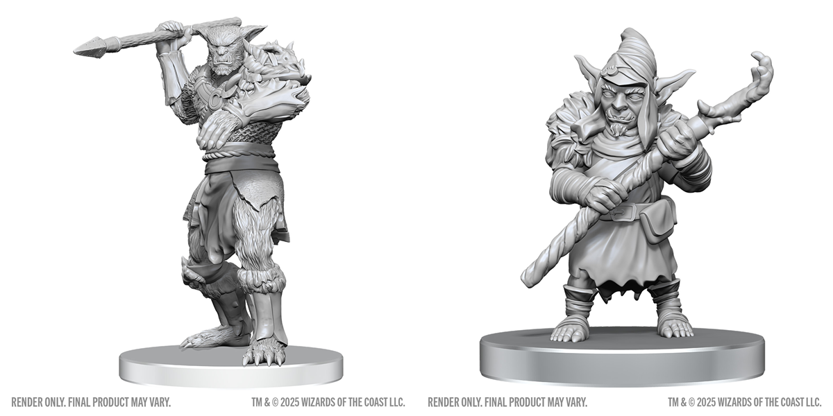 DND UNPAINTED MINIS WV28 BUGBEAR STALKER & GOBLIN HEXER Minatures Wizkids Games | Red Claw Gaming