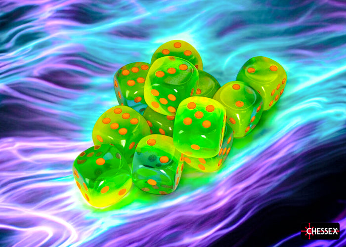 GEMINI 12D6 PLASMA GREEN-TEAL/ORANGE LUMINARY Dice Chessex | Red Claw Gaming