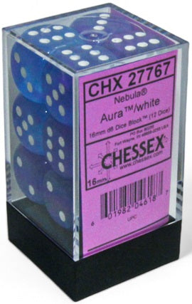 NEBULA 12D6 AURA/WHITE LUMINARY 16MM Dice Chessex | Red Claw Gaming