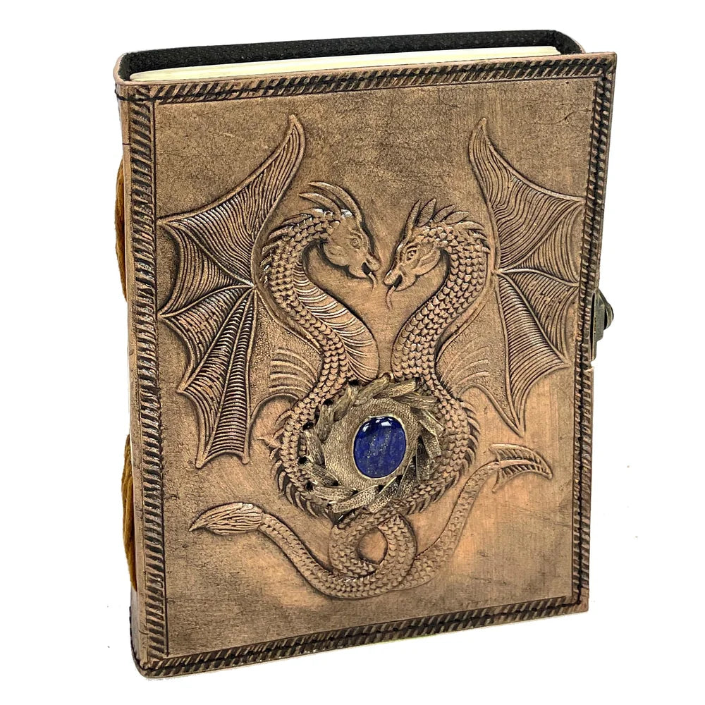 Leather Journal - Double Dragon with Stone | Red Claw Gaming