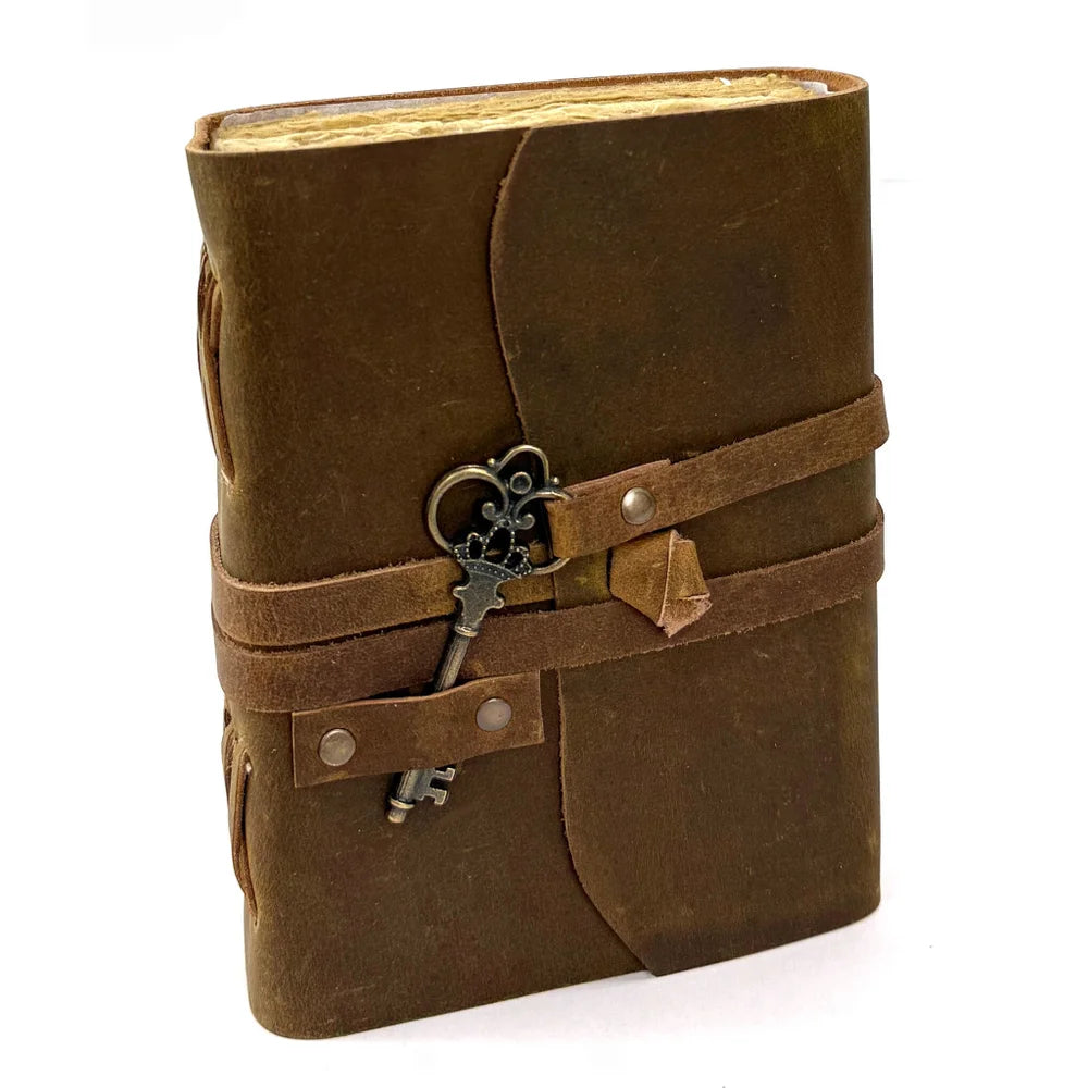 Leather Journal - Oil Tanned Plain with Key Vintage Deckled Edge Paper | Red Claw Gaming