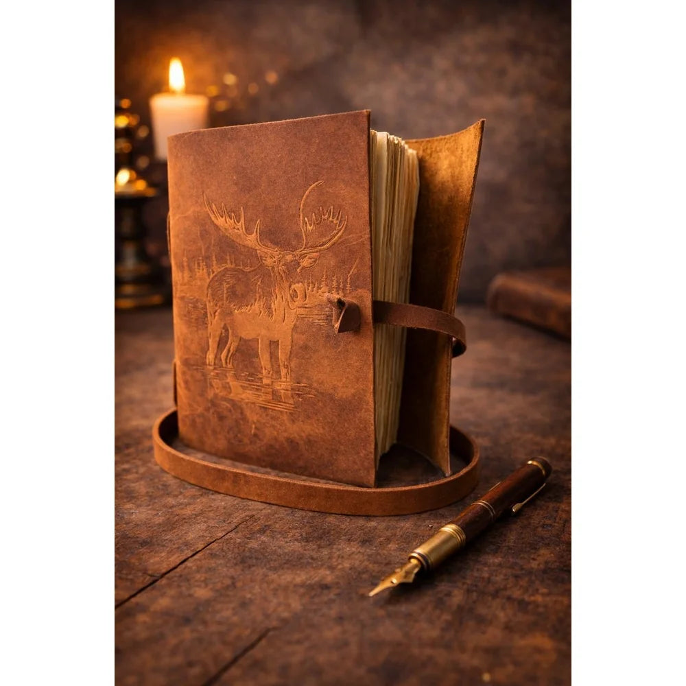 Leather Journal - Oil Tanned Moose Vintage Deckled Edge Paper | Red Claw Gaming
