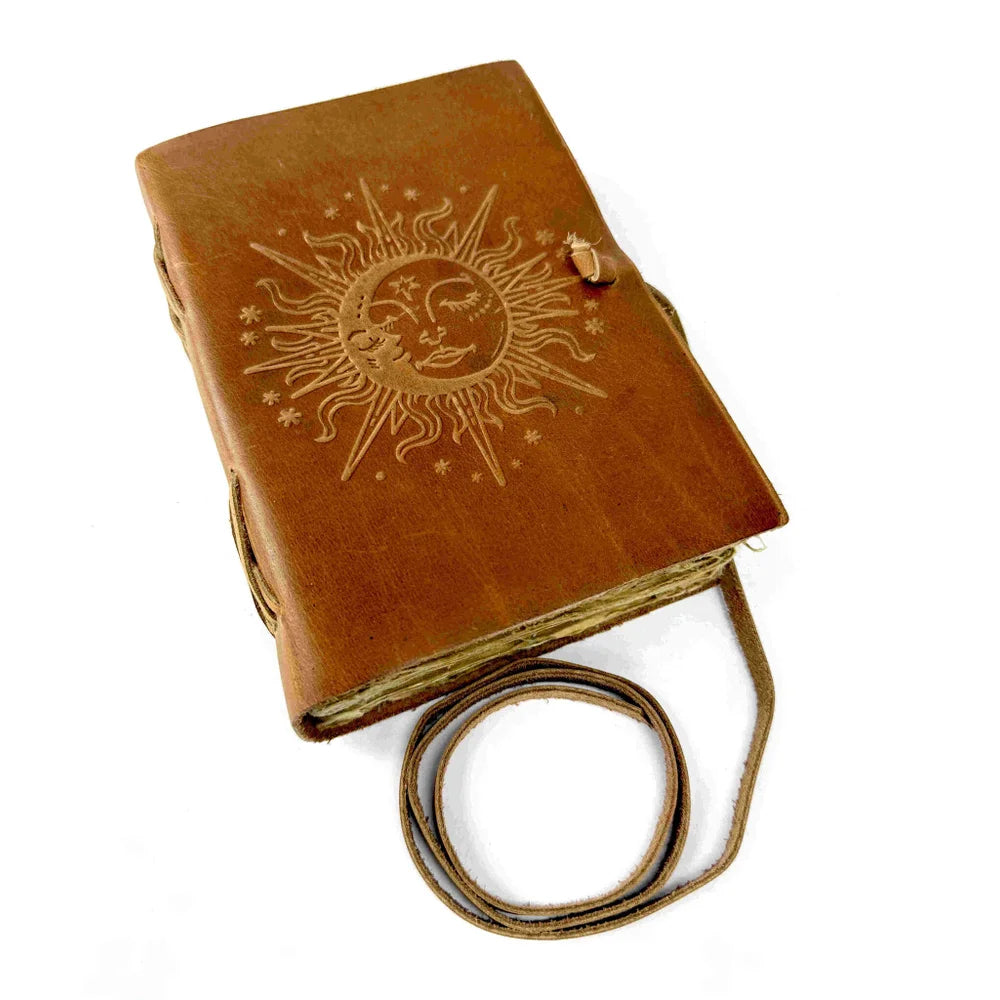 Leather Journal - Oil Tanned Sun Moon Vintage Deckled Edge Paper | Red Claw Gaming