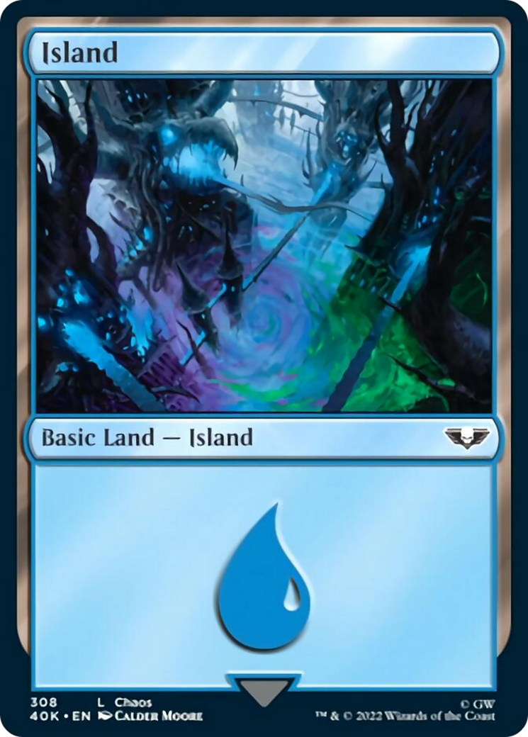 Island (308) (Surge Foil) [Warhammer 40,000] MTG Single Magic: The Gathering    | Red Claw Gaming