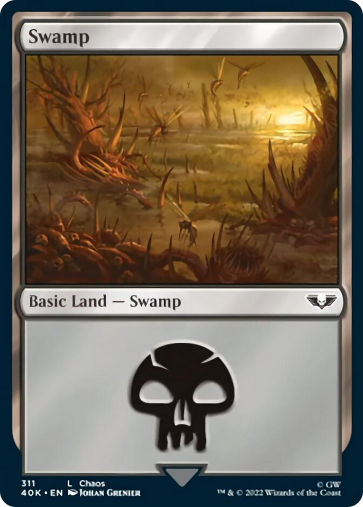 Swamp (311) (Surge Foil) [Warhammer 40,000] MTG Single Magic: The Gathering    | Red Claw Gaming