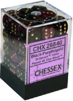 Gemini Black with Purple/Gold 12mm D6 Dice Chessex    | Red Claw Gaming