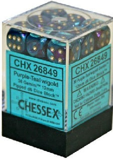 Gemini Purple with Teal/Gold 12mm D6 Dice Chessex    | Red Claw Gaming