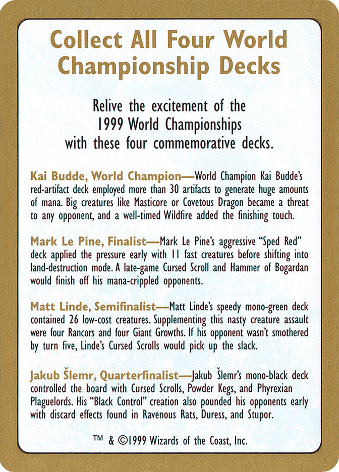 1999 World Championships Ad [World Championship Decks 1999] MTG Single Magic: The Gathering    | Red Claw Gaming