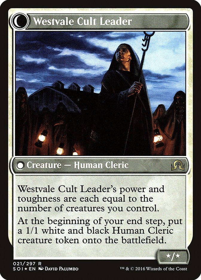 Hanweir Militia Captain // Westvale Cult Leader [Shadows over Innistrad Prerelease Promos] MTG Single Magic: The Gathering    | Red Claw Gaming