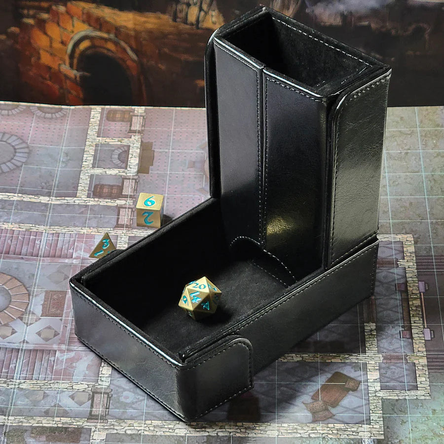 The Keep: Compact Magnetic Dice Tower and Dice Tray D&D Accessory Forged Gaming Black   | Red Claw Gaming