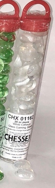 White Catseye Glass Gaming Stones Dice Chessex    | Red Claw Gaming