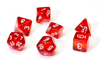 Translucent Red D7 Die Set Dice Universal DIstribution    | Red Claw Gaming