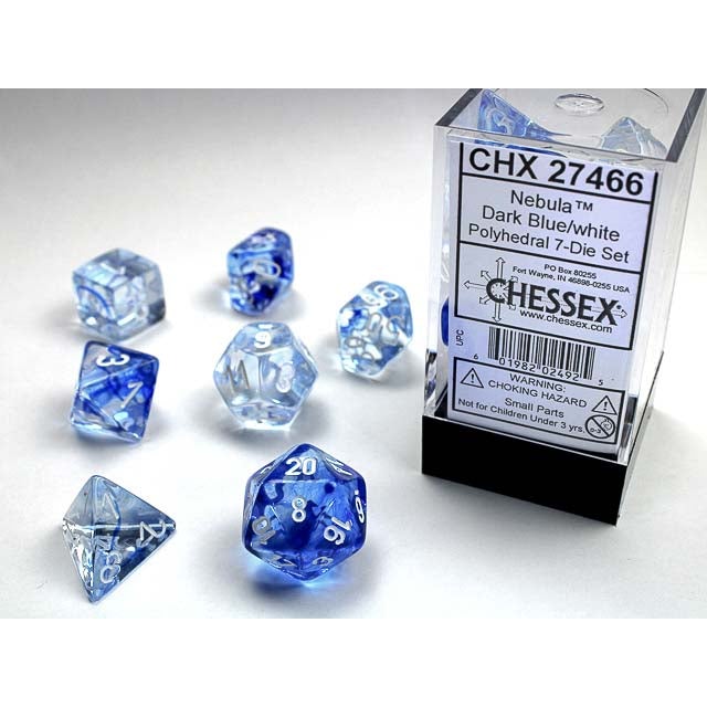 Nebula Dark Blue/White Polyhedral 7-Die Set Dice Chessex    | Red Claw Gaming
