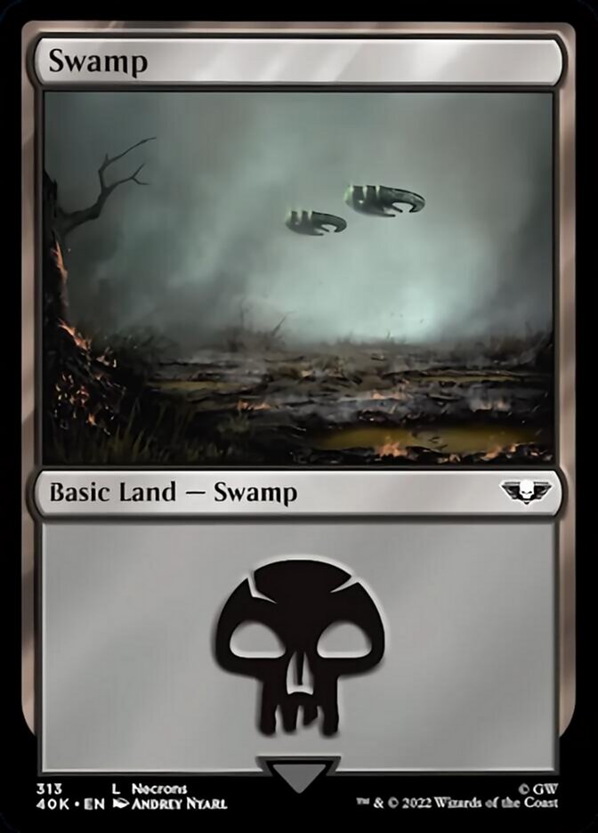 Swamp (313) (Surge Foil) [Warhammer 40,000] MTG Single Magic: The Gathering    | Red Claw Gaming