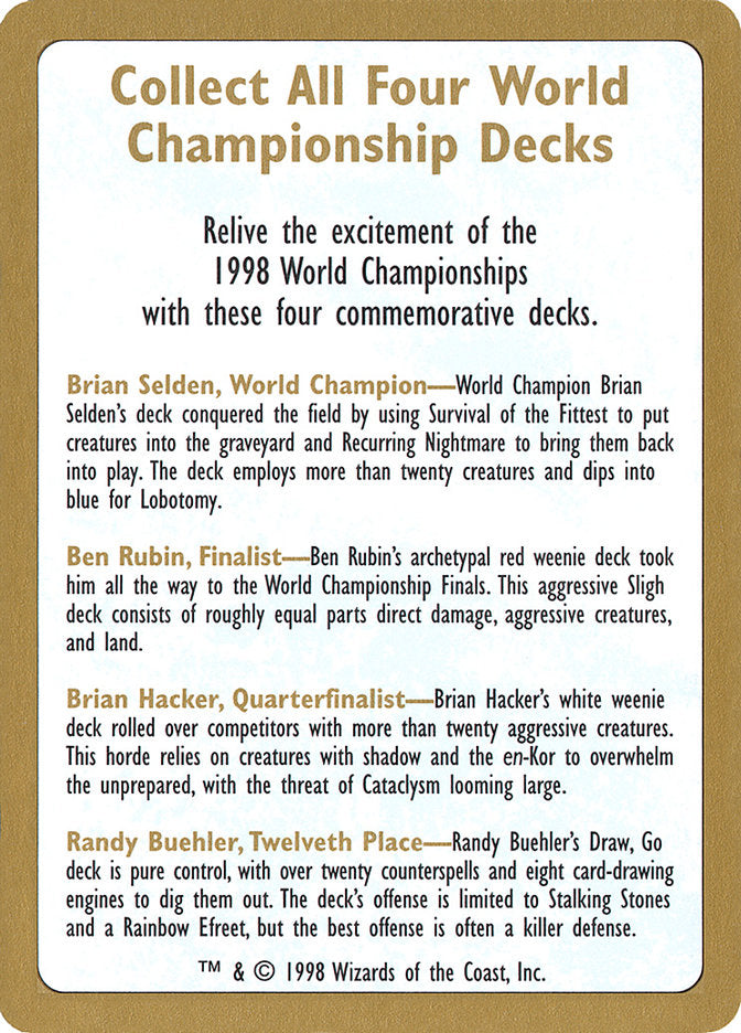 1998 World Championships Ad [World Championship Decks 1998] MTG Single Magic: The Gathering    | Red Claw Gaming