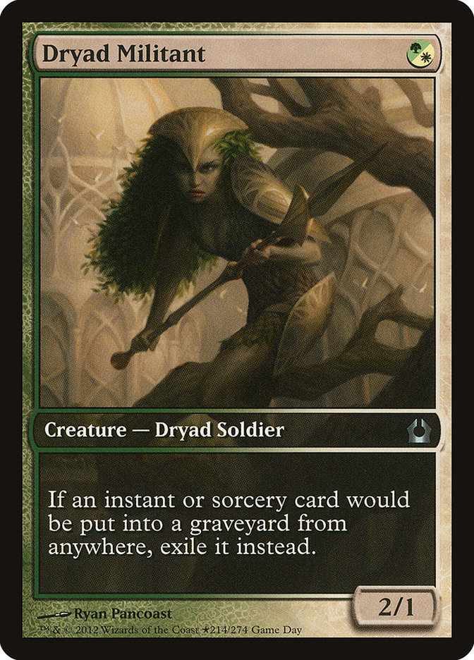 Dryad Militant (Game Day) (Extended Art) [Return to Ravnica Promos] MTG Single Magic: The Gathering    | Red Claw Gaming