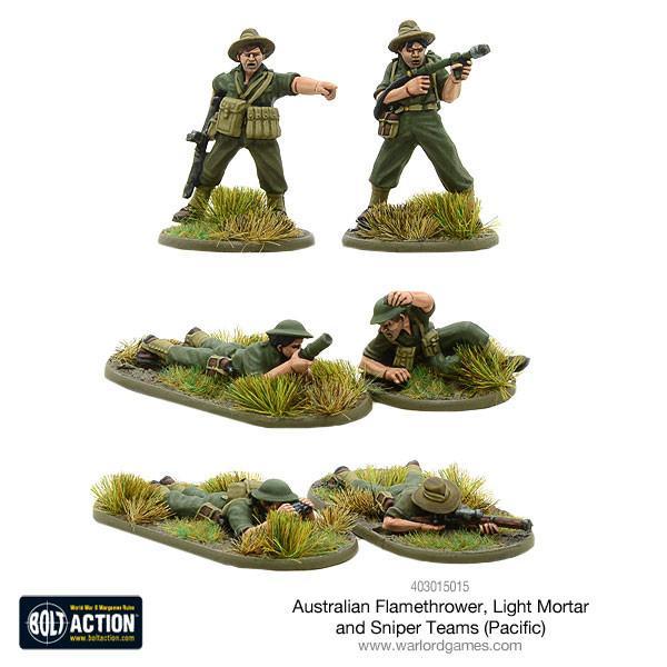 Australian Flamethrower, Light mortar and Sniper teams Australian Warlord Games    | Red Claw Gaming