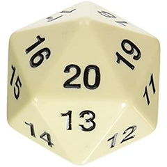Jumbo Opaque D20 (Countdown) Dice Universal DIstribution Ivory   | Red Claw Gaming