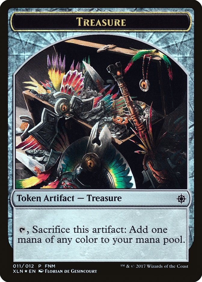 Dinosaur // Treasure Double-Sided Token [Friday Night Magic 2017] MTG Single Magic: The Gathering    | Red Claw Gaming