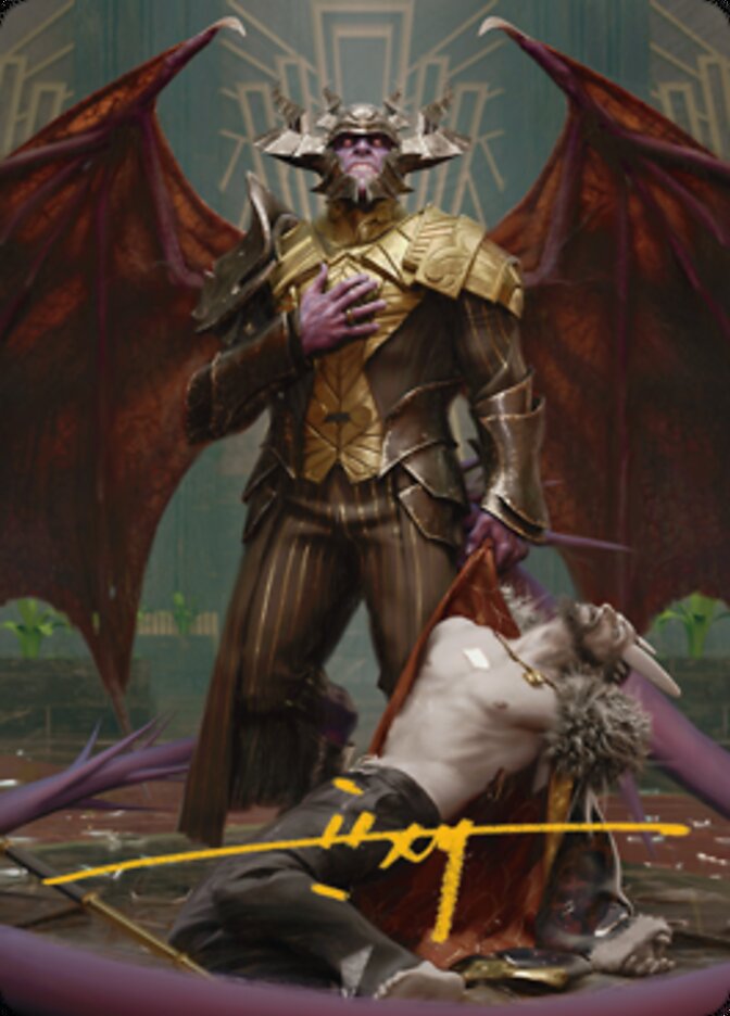 Ob Nixilis, the Adversary 1 Art Card (Gold-Stamped Signature) [Streets of New Capenna Art Series] MTG Single Magic: The Gathering    | Red Claw Gaming