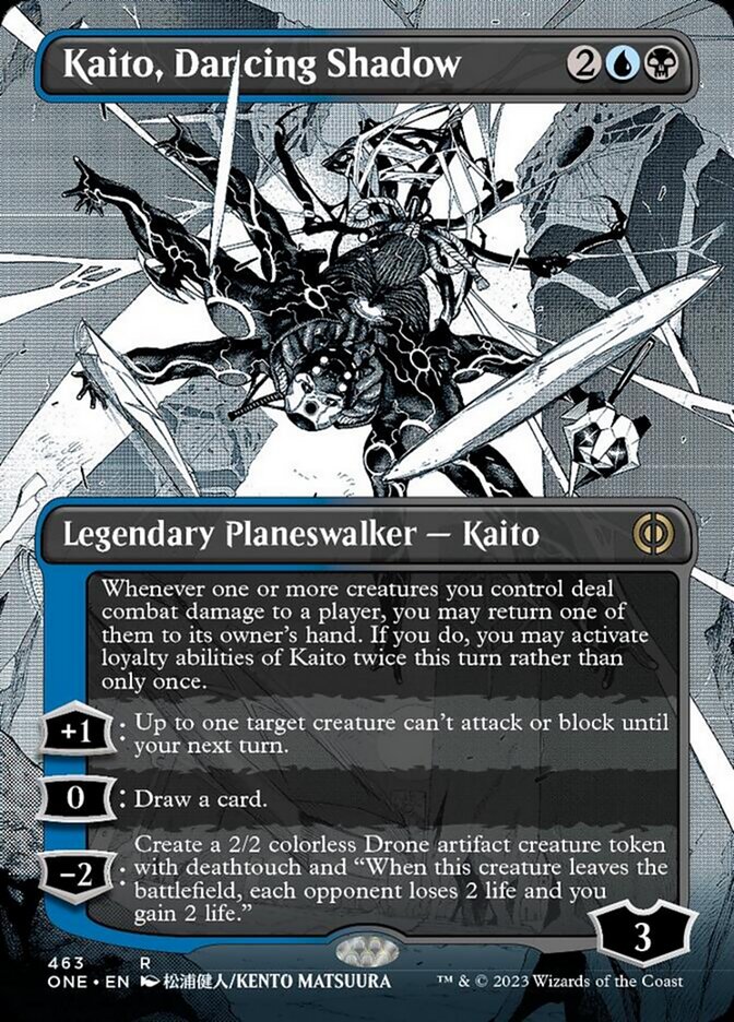 Kaito, Dancing Shadow (Borderless Manga Step-and-Compleat Foil) [Phyrexia: All Will Be One] MTG Single Magic: The Gathering    | Red Claw Gaming
