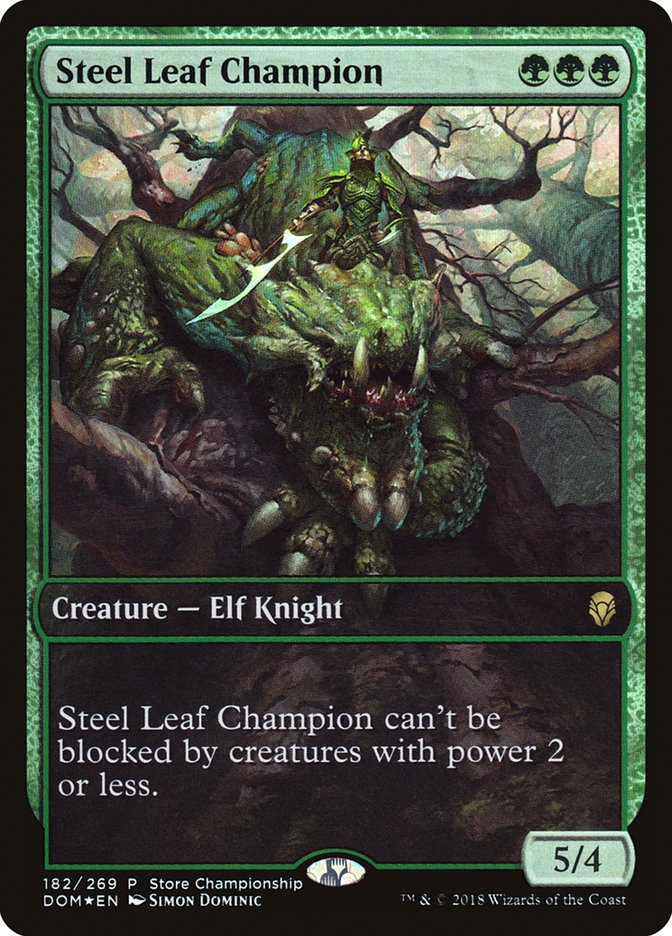 Steel Leaf Champion (Store Championship) (Full Art) [Dominaria Promos] MTG Single Magic: The Gathering    | Red Claw Gaming