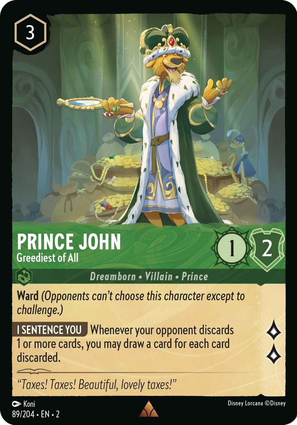Prince John - Greediest of All (89/204) [Rise of the Floodborn] Lorcana Single Disney    | Red Claw Gaming