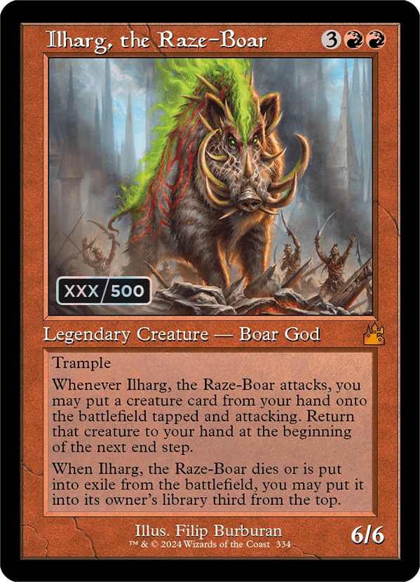 Ilharg, the Raze-Boar (Retro) (Serialized) [Ravnica Remastered] MTG Single Magic: The Gathering    | Red Claw Gaming