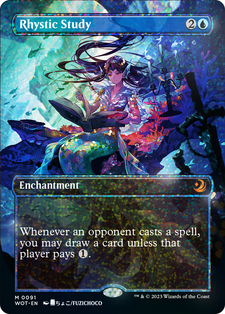Rhystic Study (Anime Borderless) (Confetti Foil) [Wilds of Eldraine: Enchanting Tales] MTG Single Magic: The Gathering    | Red Claw Gaming